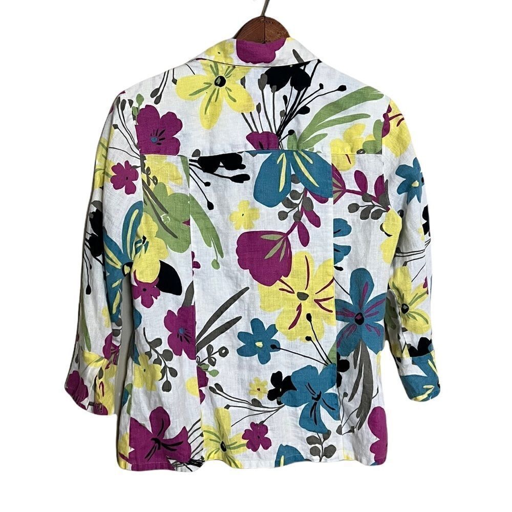 JM Collection 100% Linen Floral Button Down Shirt - Picture 7 of 7